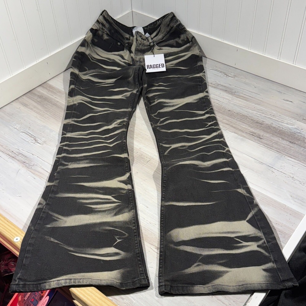 NWT Ragged Priest Jeans Women's 28 Burnout Stripe Bell Bottom Hippie Retro Rave